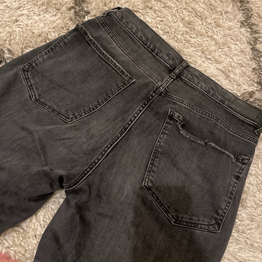 Express Black Distressed Cropped Straight Super High Rise Jeans